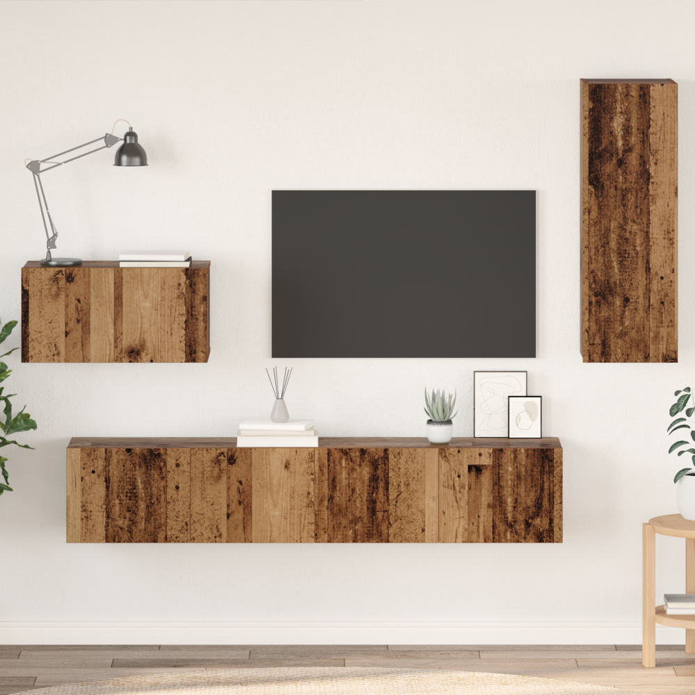 vidaXL Vägg TV Skåp med hylla Övrigt med lagring med dörr 4 pcs Gammal trä Medium Ingenjörsträ