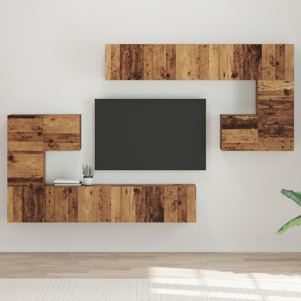 vidaXL TV-bänkset 8 pcs Gammal trä Medium 30.5 x 30 x 30 cm