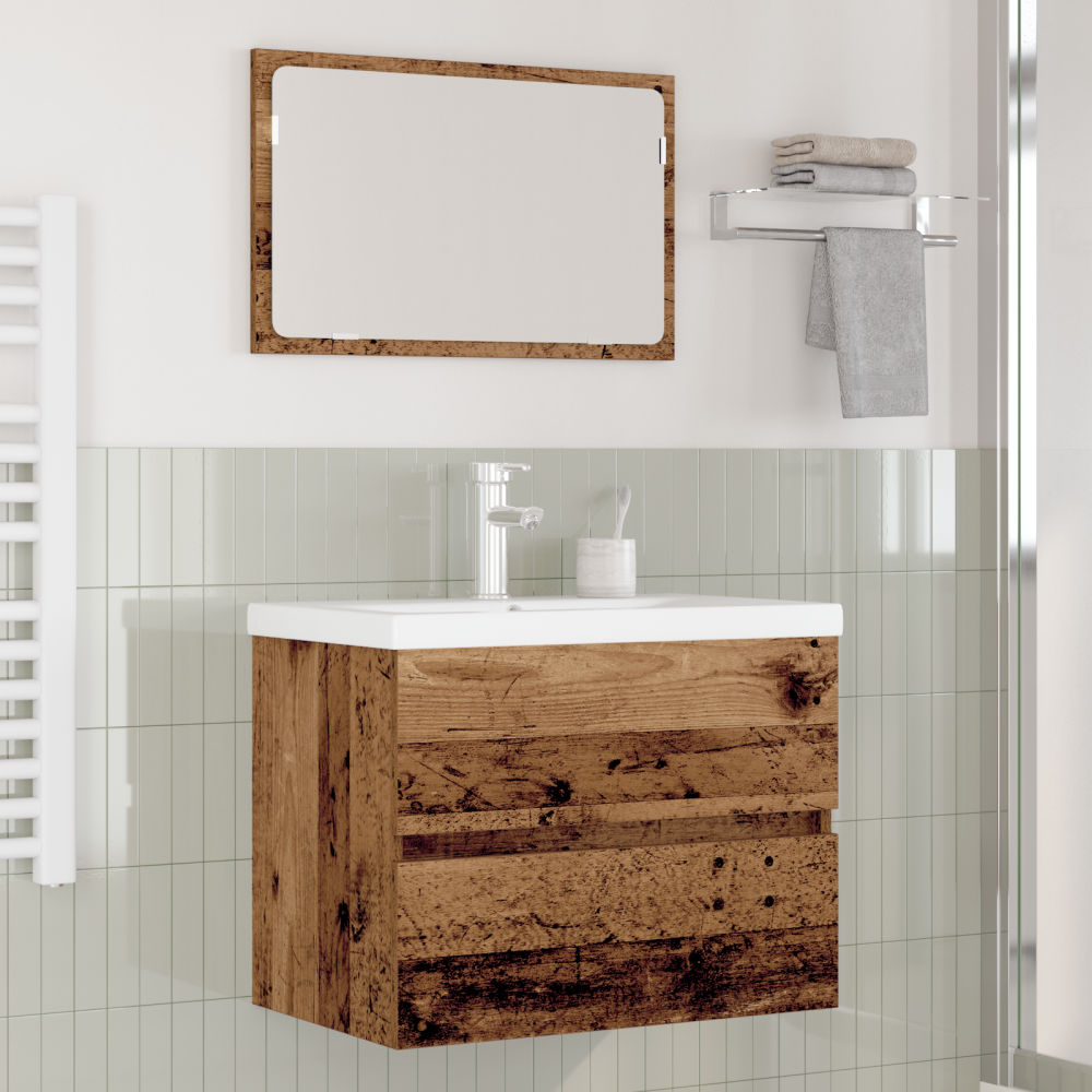 vidaXL Badrumsmöbelset med lagring med spegel 3 pcs Gammalt trä 60 x 38.5 x 45 cm