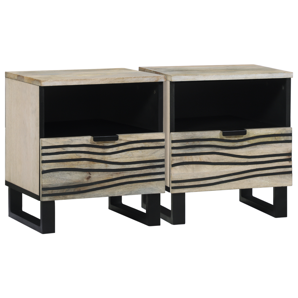 vidaXL Sängbord med låda 2 pcs Vit och svart 40 x 33 x 46 cm