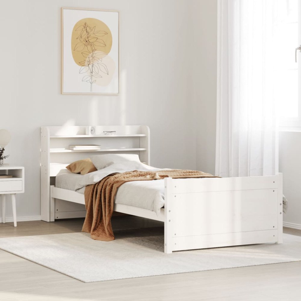 vidaXL Sängram med huvudgavel utan madrass vit 100x200 cm