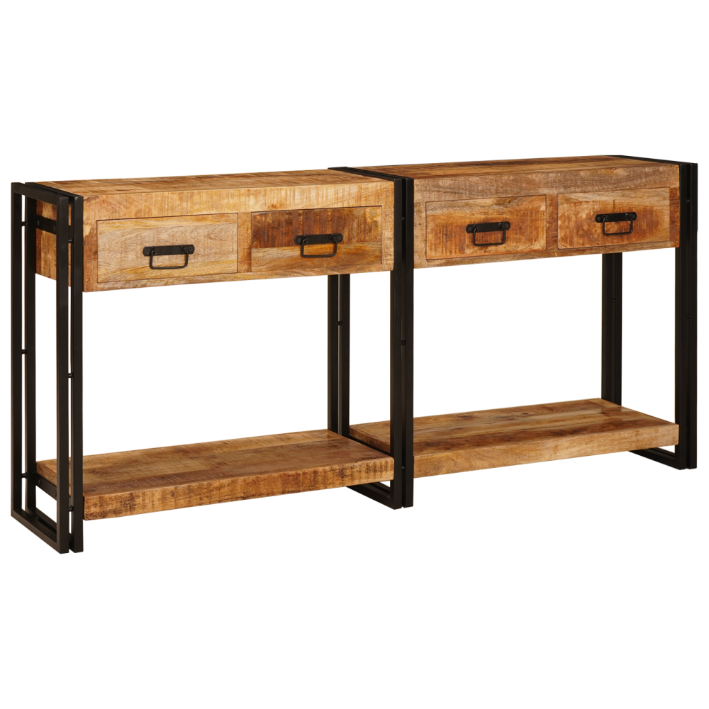 vidaXL Konsolbord 2 pcs Brun 160 x 33 x 75 cm Massivt grovt mangoträ