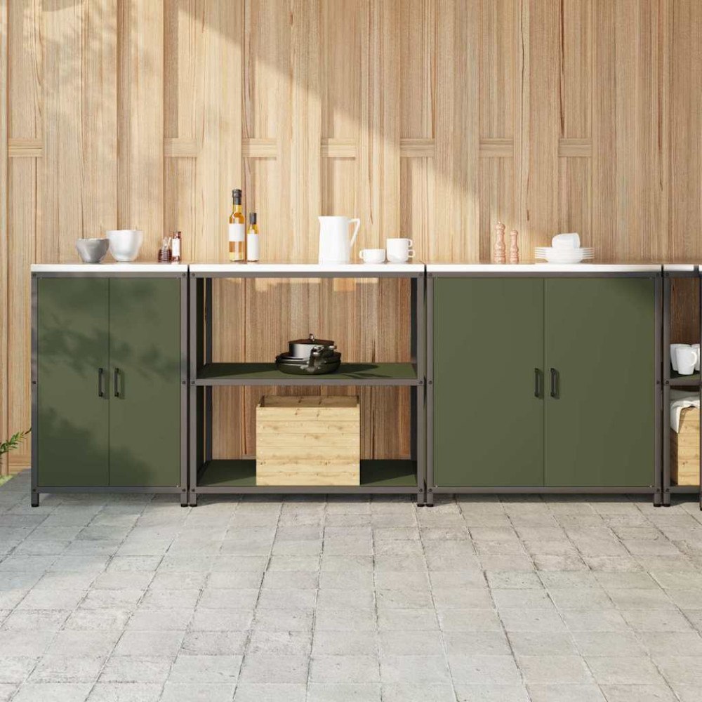 vidaXL Köksförvaringsset med hylla 3 pcs Olivgrön 240 x 50 x 92 cm