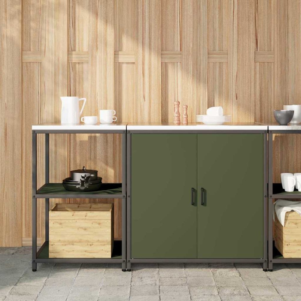 vidaXL Köksförvaringsset med hylla 2 pcs Olivgrön 150 x 50 x 92 cm