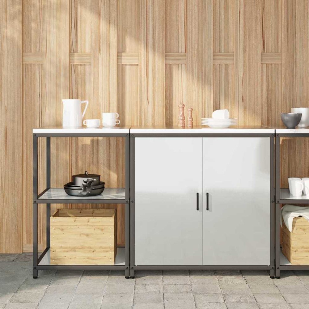 vidaXL Köksförvaringsset med hylla 2 pcs Silver 150 x 50 x 92 cm