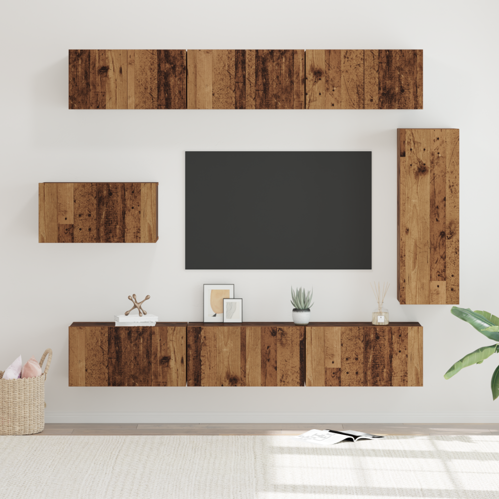 vidaXL TV-skåpset med hylla Övrigt med lagring med dörr 8 pcs Gammal trä 30.5 x 30 x 90 cm