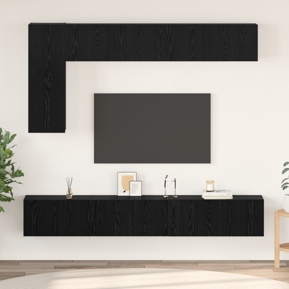 vidaXL TV-skåpset med hylla Övrigt med lagring med dörr 6 pcs Svart ek 30.5 x 30 x 90 cm