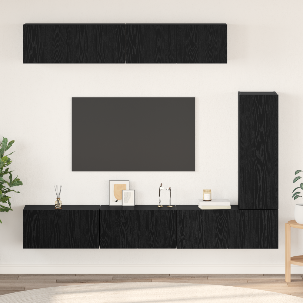 vidaXL TV-skåpset med hylla Övrigt med lagring med dörr 6 pcs Svart ek 30.5 x 30 x 90 cm