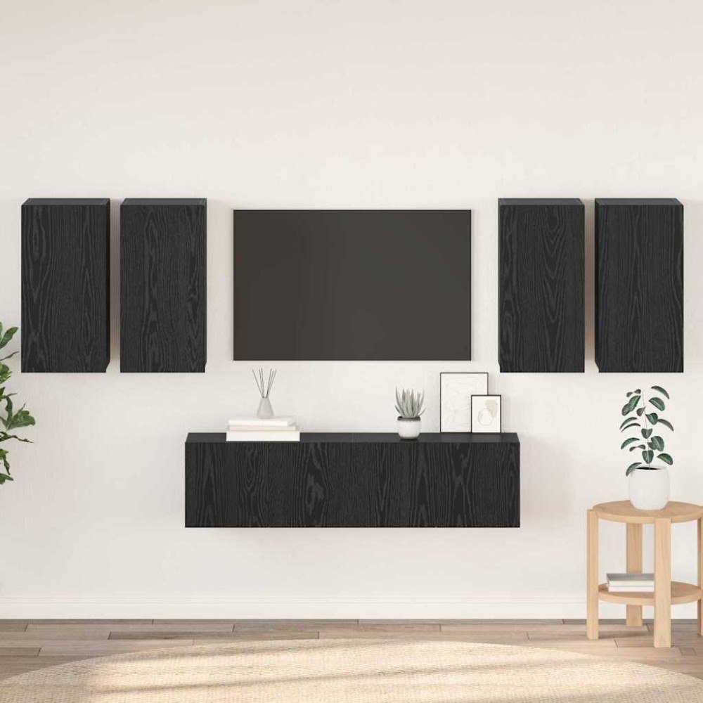 vidaXL TV-bänkset 6 pcs Svart ek 60 x 30 x 30 cm Konstruerat trä