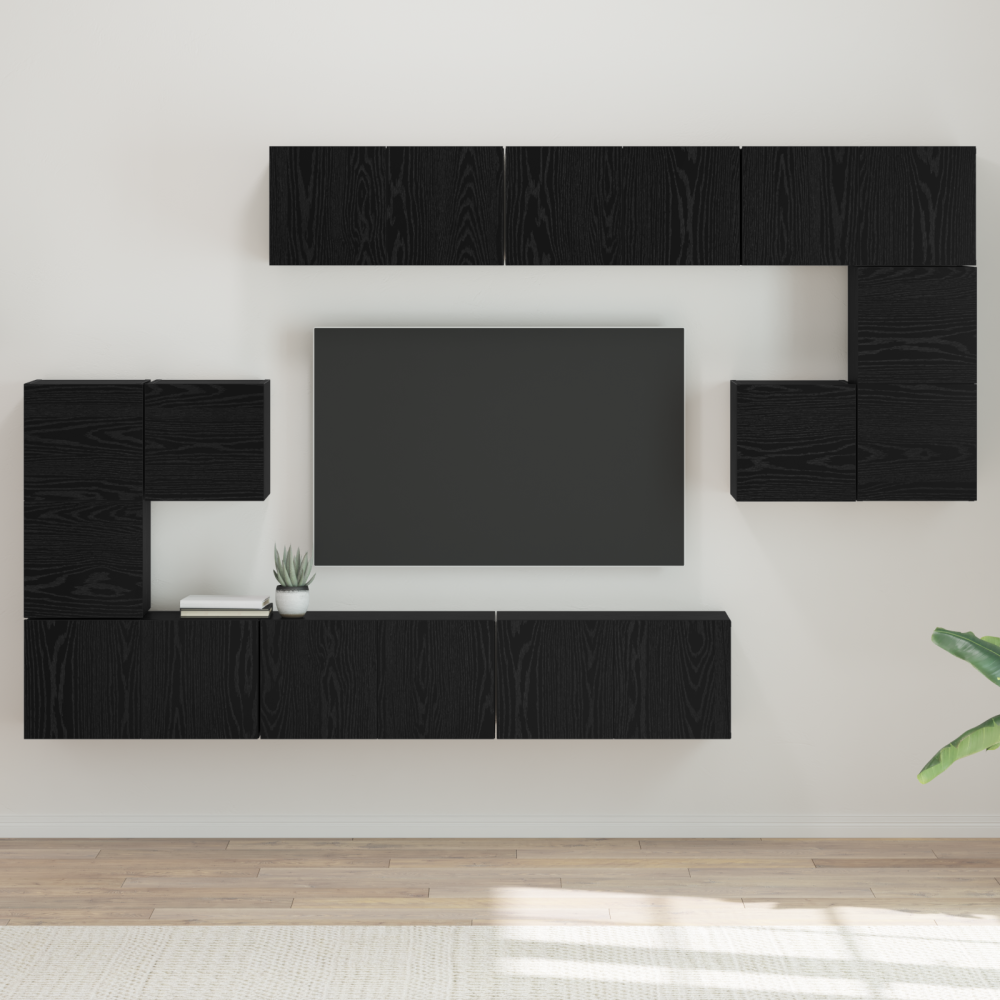 vidaXL TV-skåp Set med hylla Övrigt med lagring med dörr 10 pcs Svart ek 180 x 30 x 90.5 cm