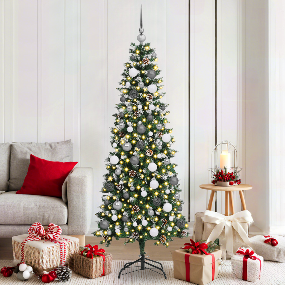 vidaXL Konstgjord julgran med dekorativa strängljus Grön 180 cm PVC