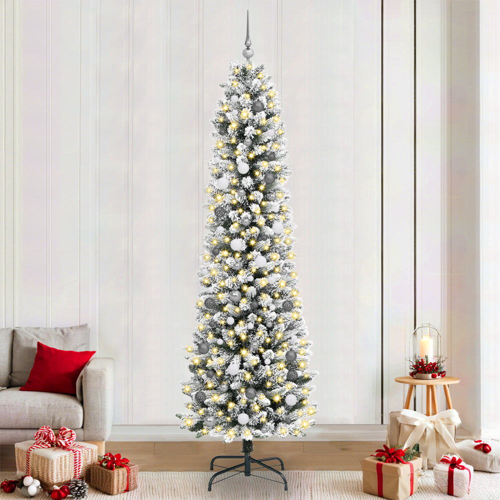 vidaXL Julgran with Decorative String Lights Vit 240 cm PVC