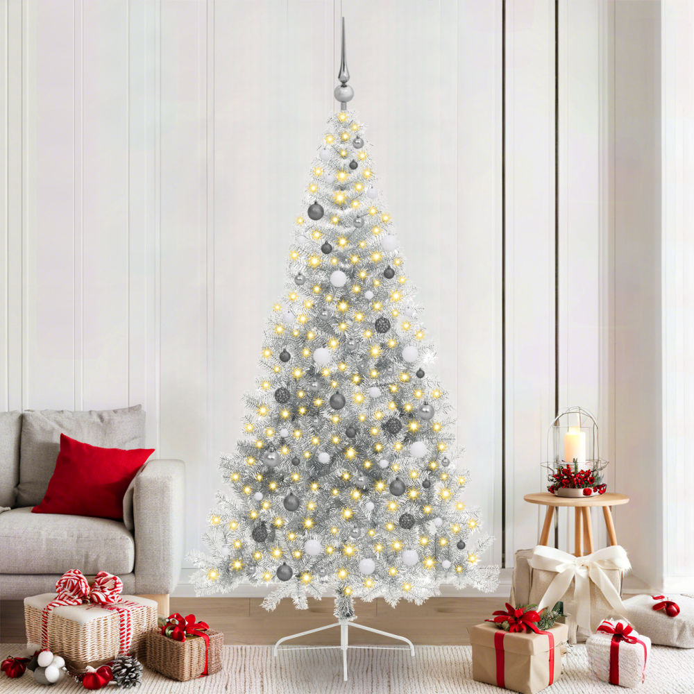 vidaXL Konstgjord Förbelyst Julgran Silver 210 cm PET