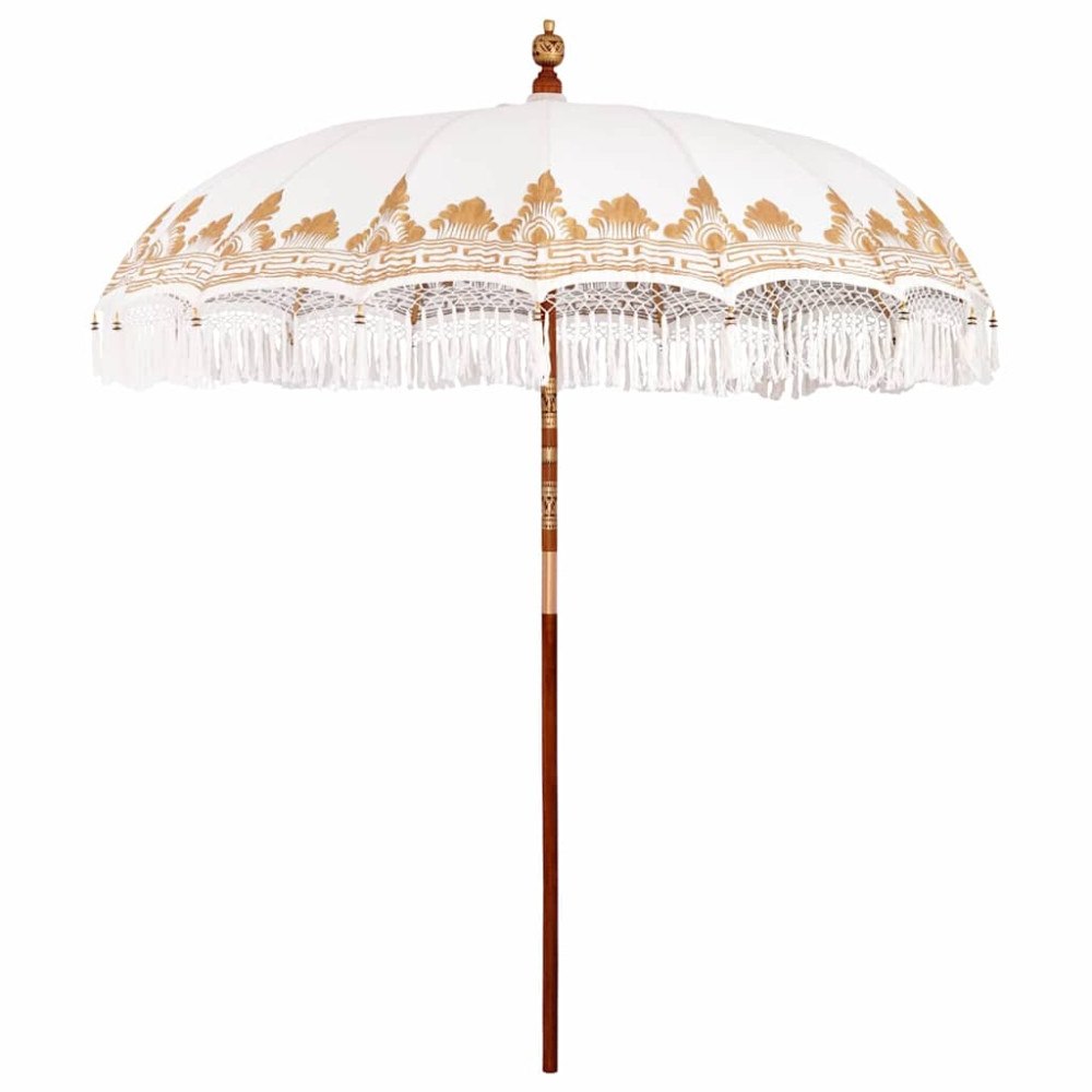 vidaXL Parasoll Gräddvit 210-220 cm Bomullstyg & Trä & Bambu