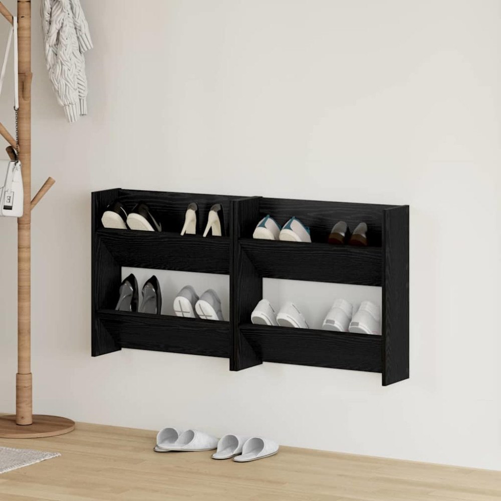 vidaXL Väggskoskåp 2 pcs Svart ek 60 x 18 x 60 cm Konstruerat trä