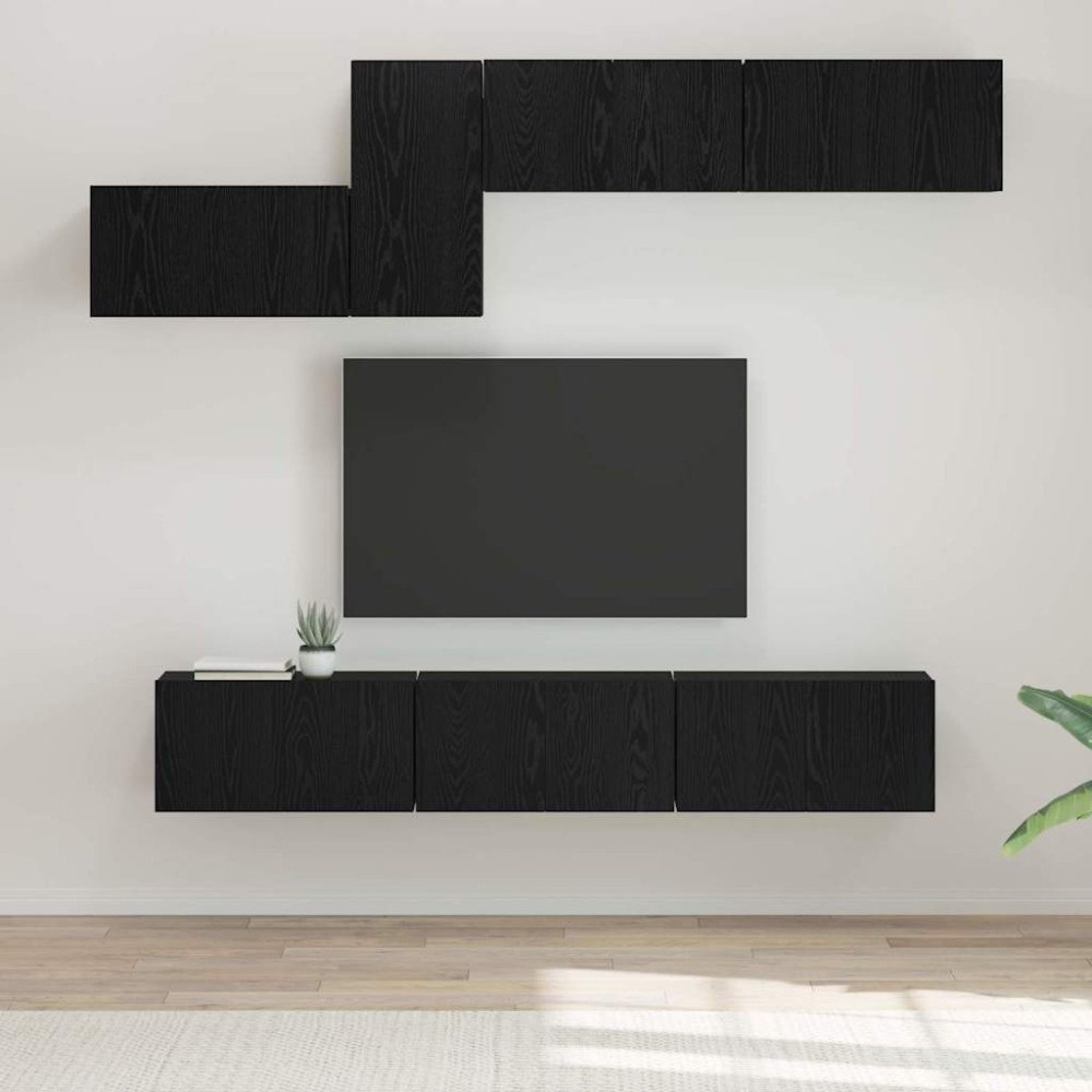 vidaXL TV-bänkset 7 pcs Svart ek 60 x 30 x 30 cm Konstruerat trä