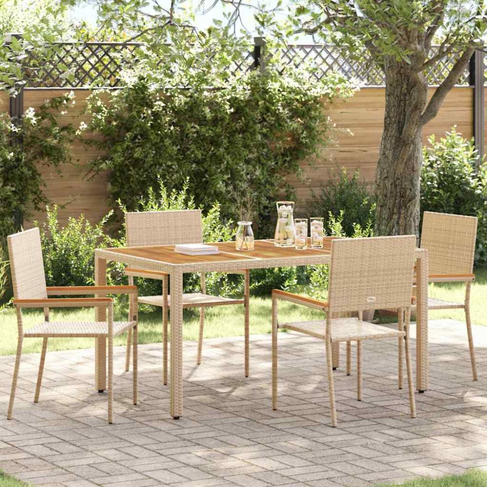 vidaXL Utomhusstolar 4 pcs Kräm, Brun PE rattan, Massivt akaciaträ