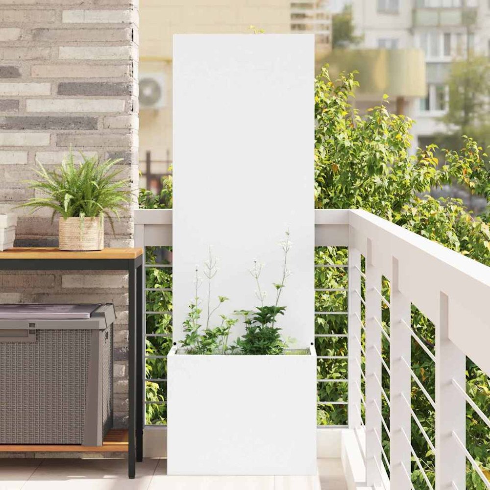 vidaXL Trädgårdsplanterare med dekorativ panel Vit 50 x 140 cm