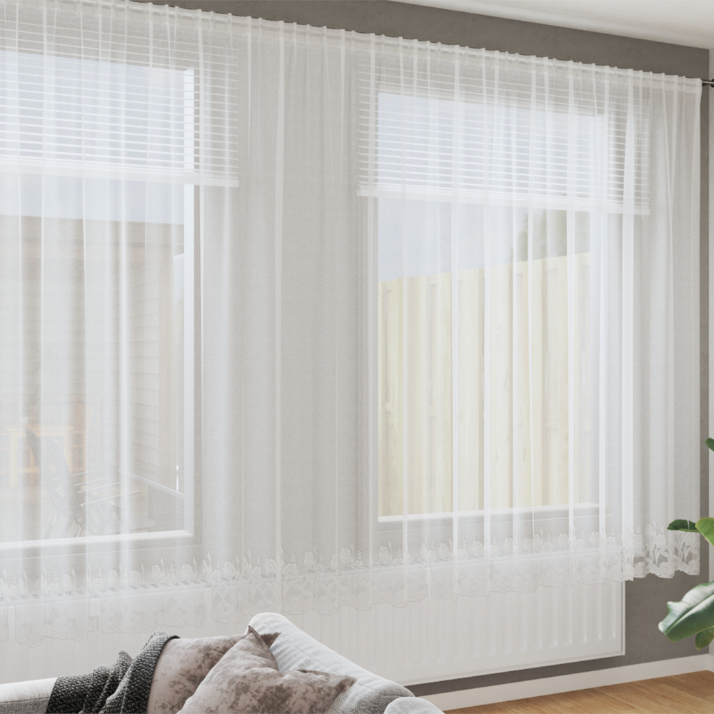 vidaXL Gardiner med gardiner Blommor Vit 400 x 240 cm Polyester