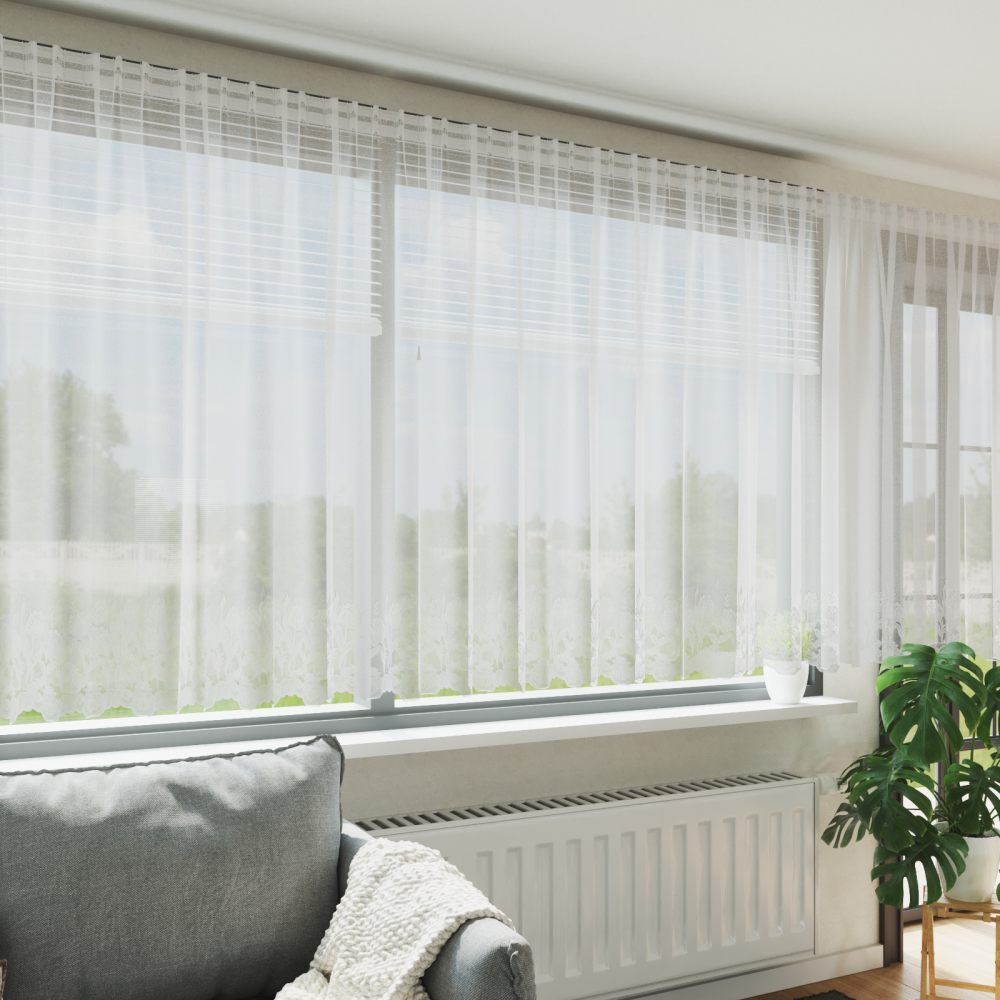 vidaXL Gardiner med gardiner Blommor Vit 600 x 140 cm Polyester