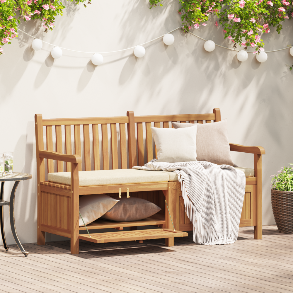 vidaXL Trädgårdsförvaringsbänk Brun 150 x 60 x 90 cm Massivt teakträ