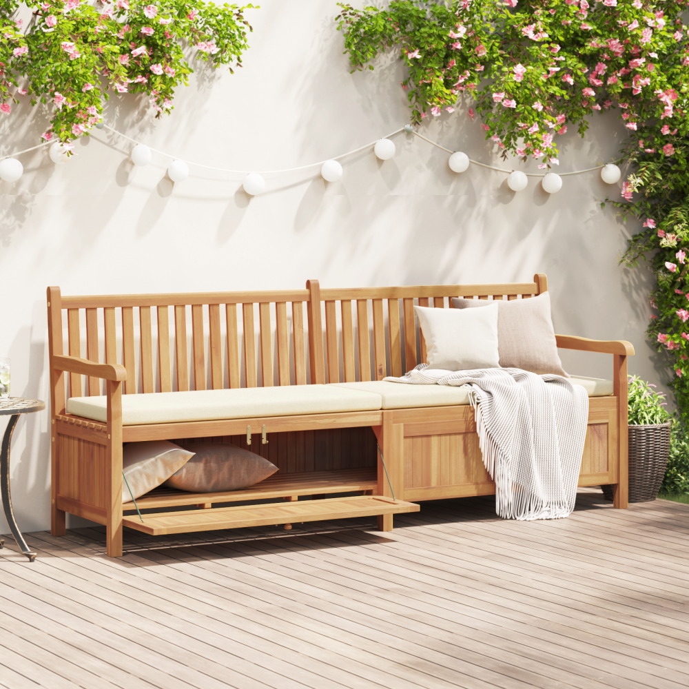 vidaXL Trädgårdsförvaringsbänk Brun 228 x 60 x 90 cm Massivt teakträ