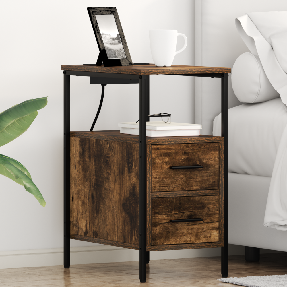 vidaXL Sängskåp 2 pcs Rökfärgad ek 30 x 48 x 61 cm Konstruerat trä