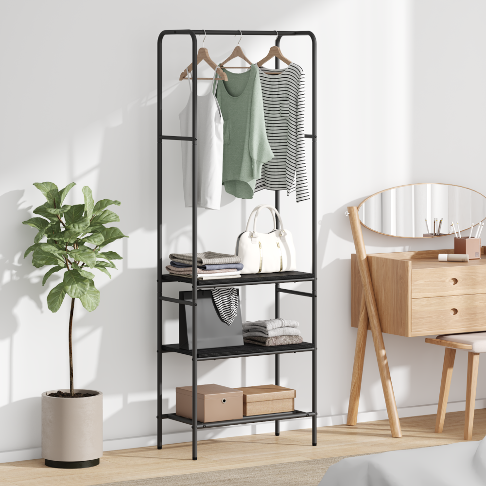 vidaXL Klädhängare med hyllor med hylla Svart ek 60 x 30 x 171 cm