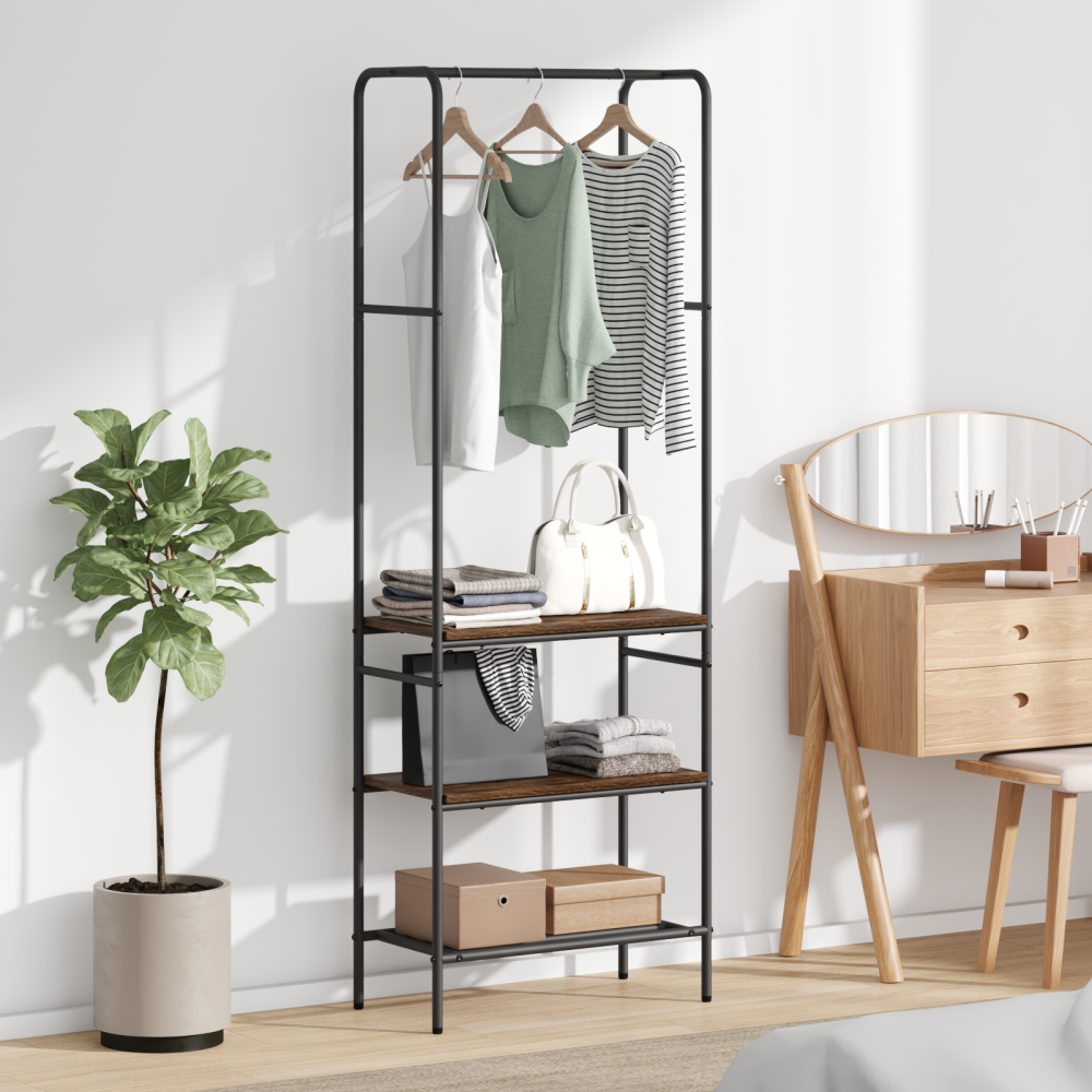 vidaXL Klädhängare med hyllor med hylla Rökfärgad ek 60 x 30 x 171 cm