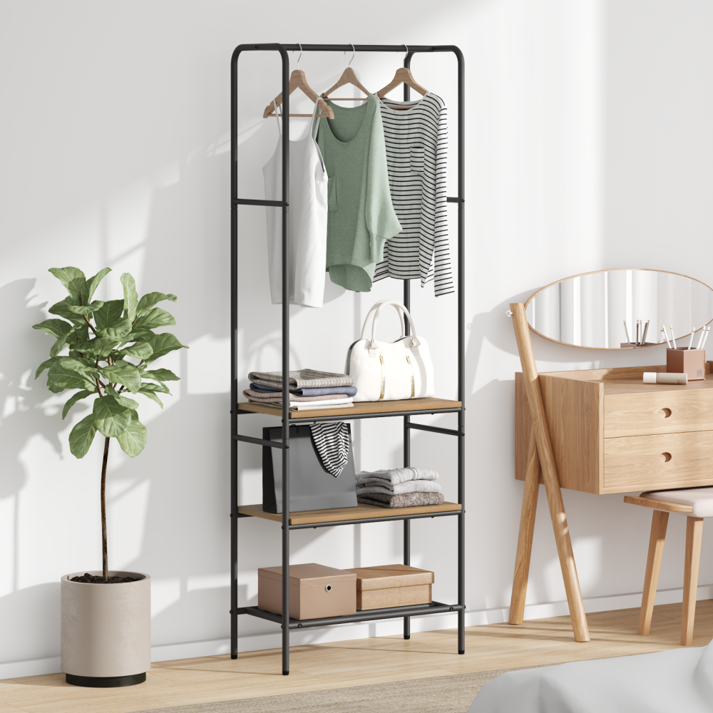 vidaXL Klädhängare med hyllor med hylla artisan ek 60 x 30 x 171 cm
