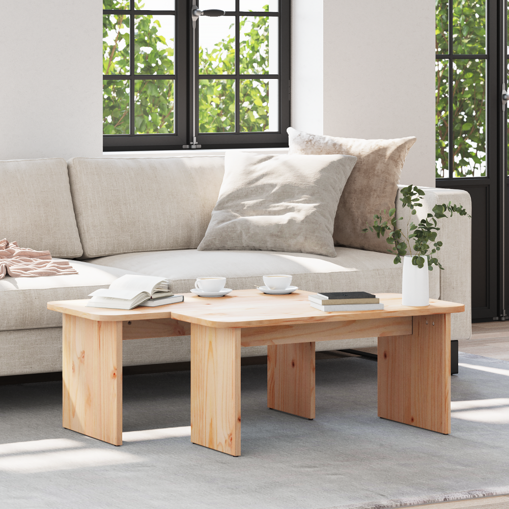 vidaXL Kaffeebord 2 pcs Naturlig 100 x 69 x 35,5 cm Massiv furu