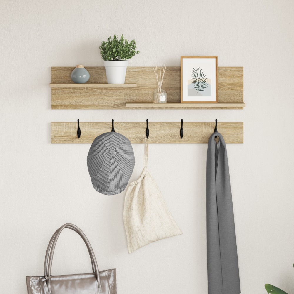 vidaXL Väggmonterad Klädhängare med hylla med lagring Sonoma ek 90 x 15 x 36 cm