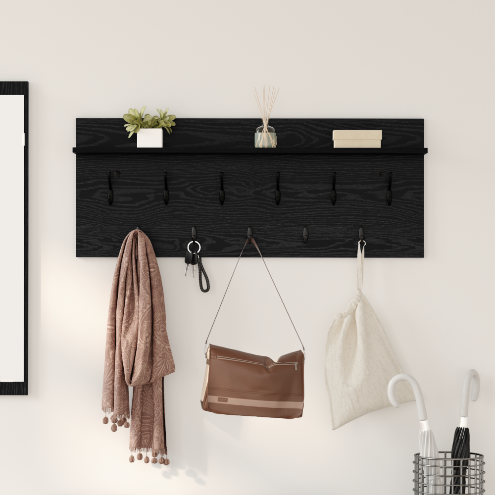vidaXL Väggmonterad Klädhängare med hylla med lagring Svart ek 100 x 40 x 12 cm