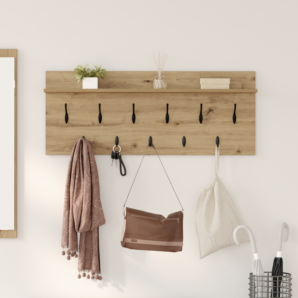 vidaXL Väggmonterad Klädhängare med hylla artisan ek 100 x 40 x 12 cm