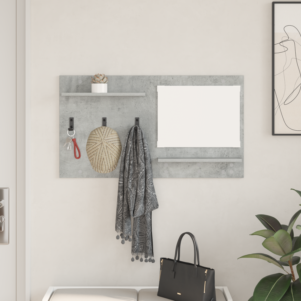vidaXL Väggmonterad Klädhängare med hylla med lagring med spegel Betonggrå 90 x 10 x 50 cm
