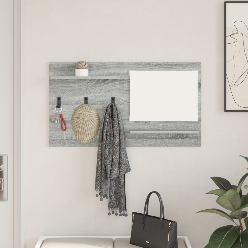 vidaXL Väggmonterad Klädhängare med hylla med lagring med spegel Grå sonoma 90 x 10 x 50 cm