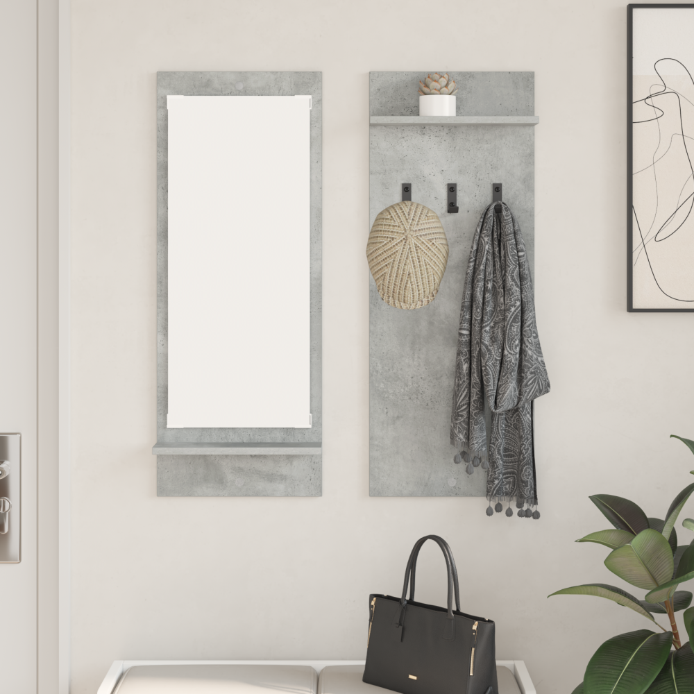 vidaXL Väggmonterad Klädhängare med hylla med lagring med spegel Betonggrå 70 x 10 x 90 cm