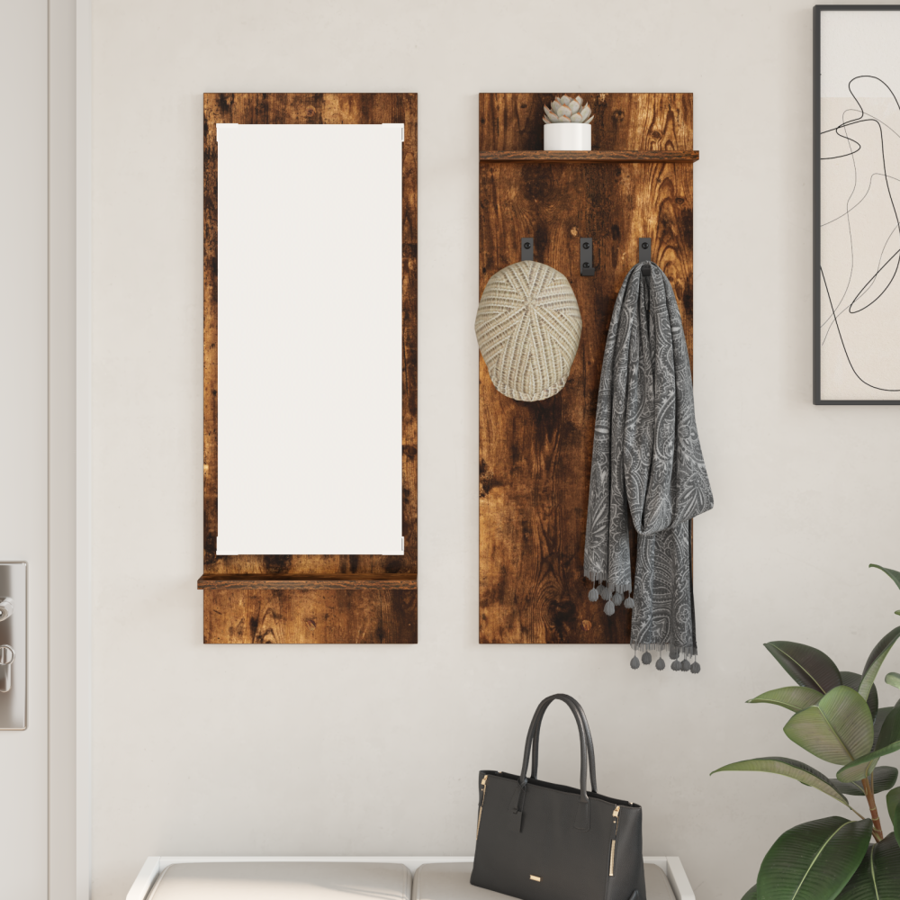 vidaXL Väggmonterad Klädhängare med hylla med lagring med spegel Rökt ek 70 x 10 x 90 cm