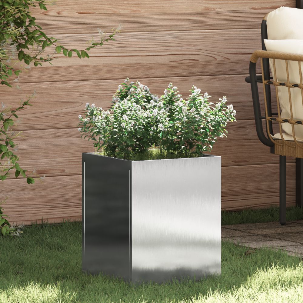 vidaXL Trädgårdsplanterare Silver 50 x 32 x 40 cm Rostfritt stål