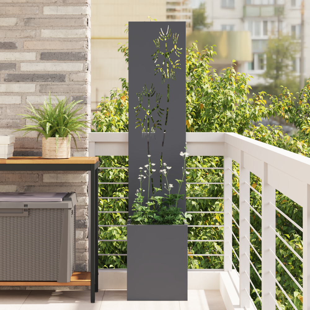 vidaXL Trädgårdsplanterare med dekorativ panel Antracit 32 x 140 cm