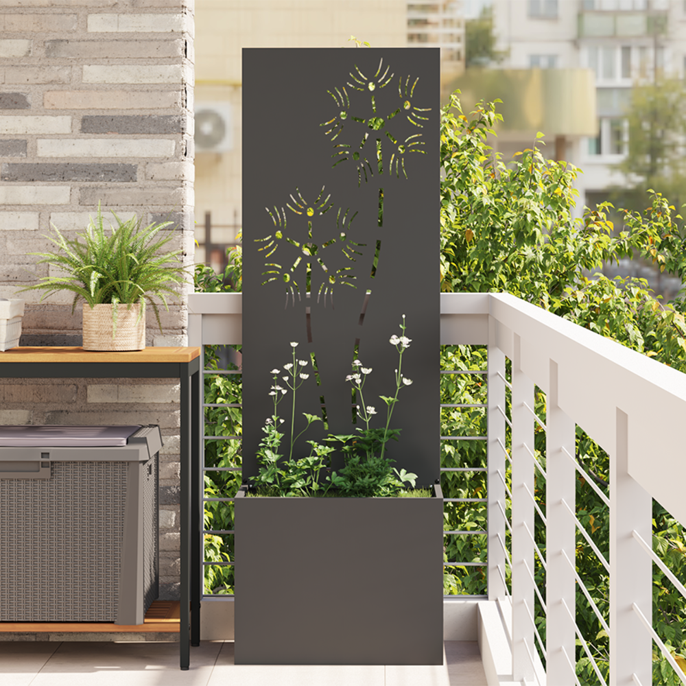 vidaXL Trädgårdsplanterare med dekorativ panel Svart 50 x 140 cm