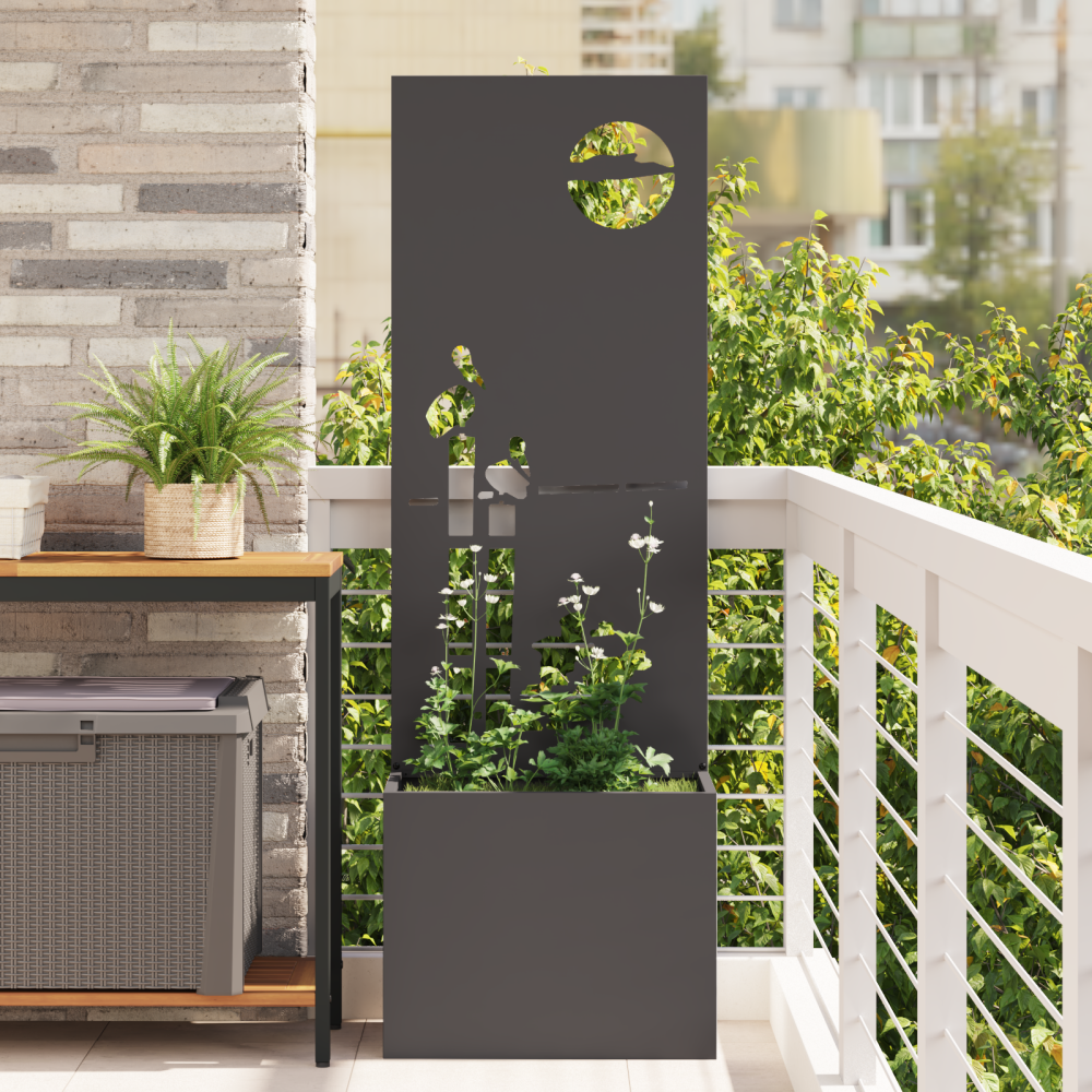 vidaXL Trädgårdsplanterare med dekorativ panel Svart 50 x 140 cm