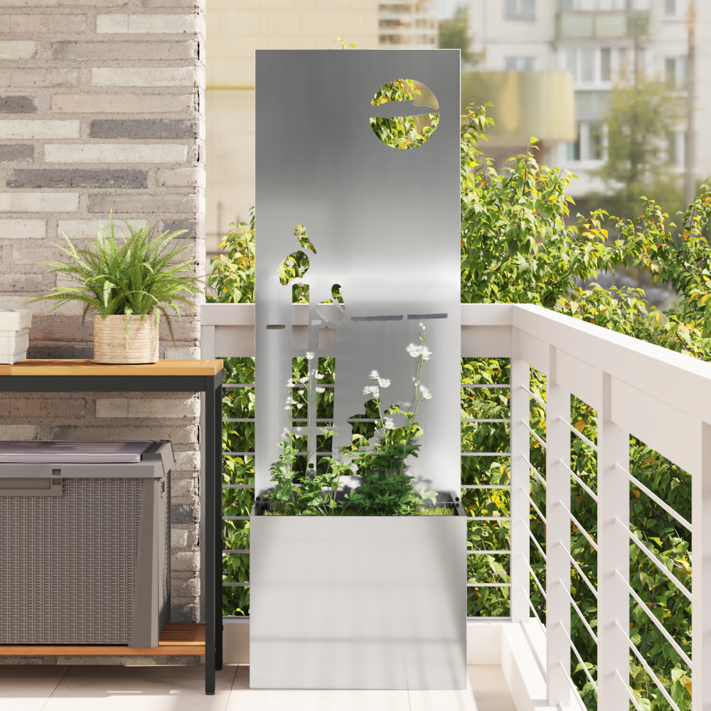 vidaXL Trädgårdsplanterare med dekorativ panel Silver 50 x 140 cm