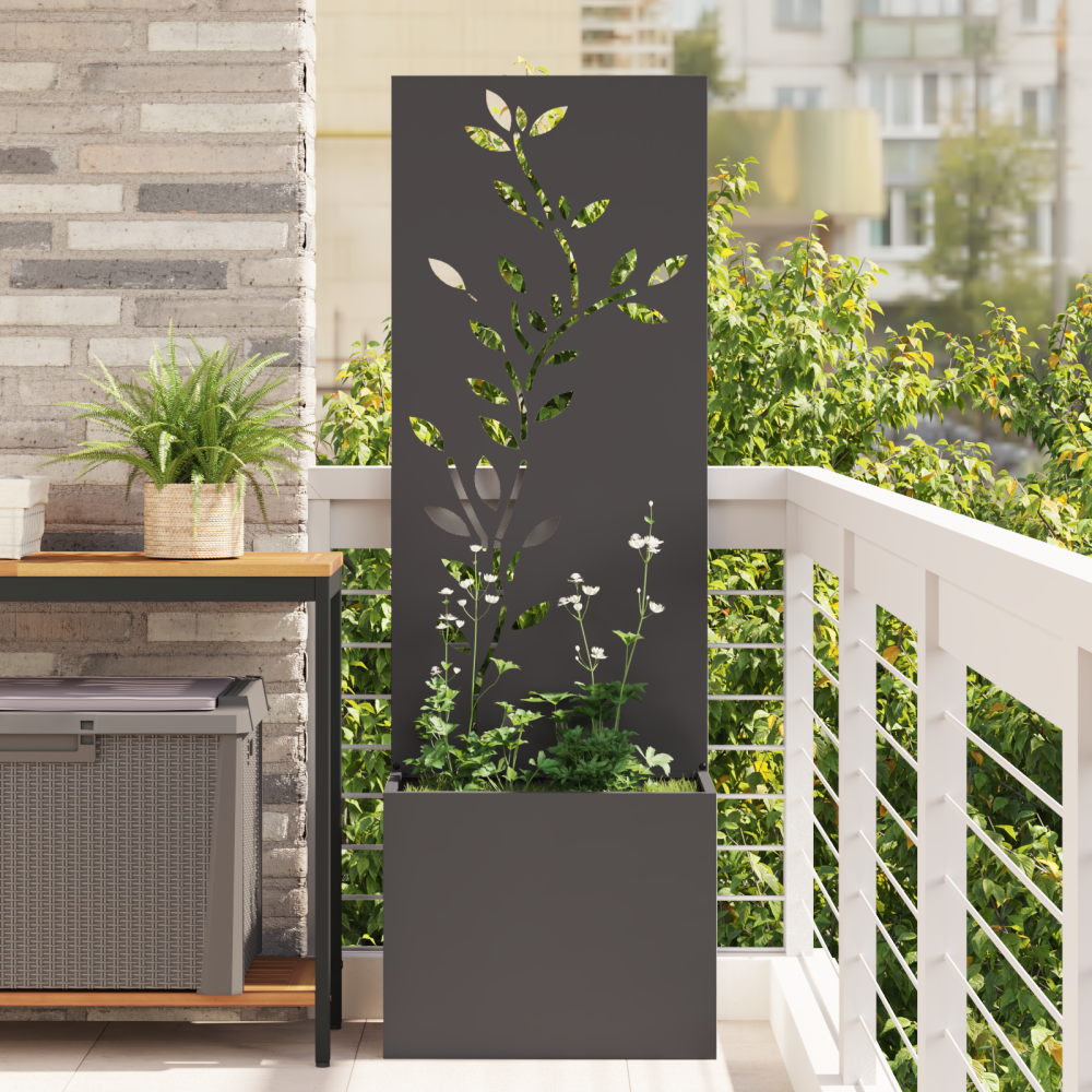 vidaXL Trädgårdsplanterare med dekorativ panel Svart 50 x 140 cm