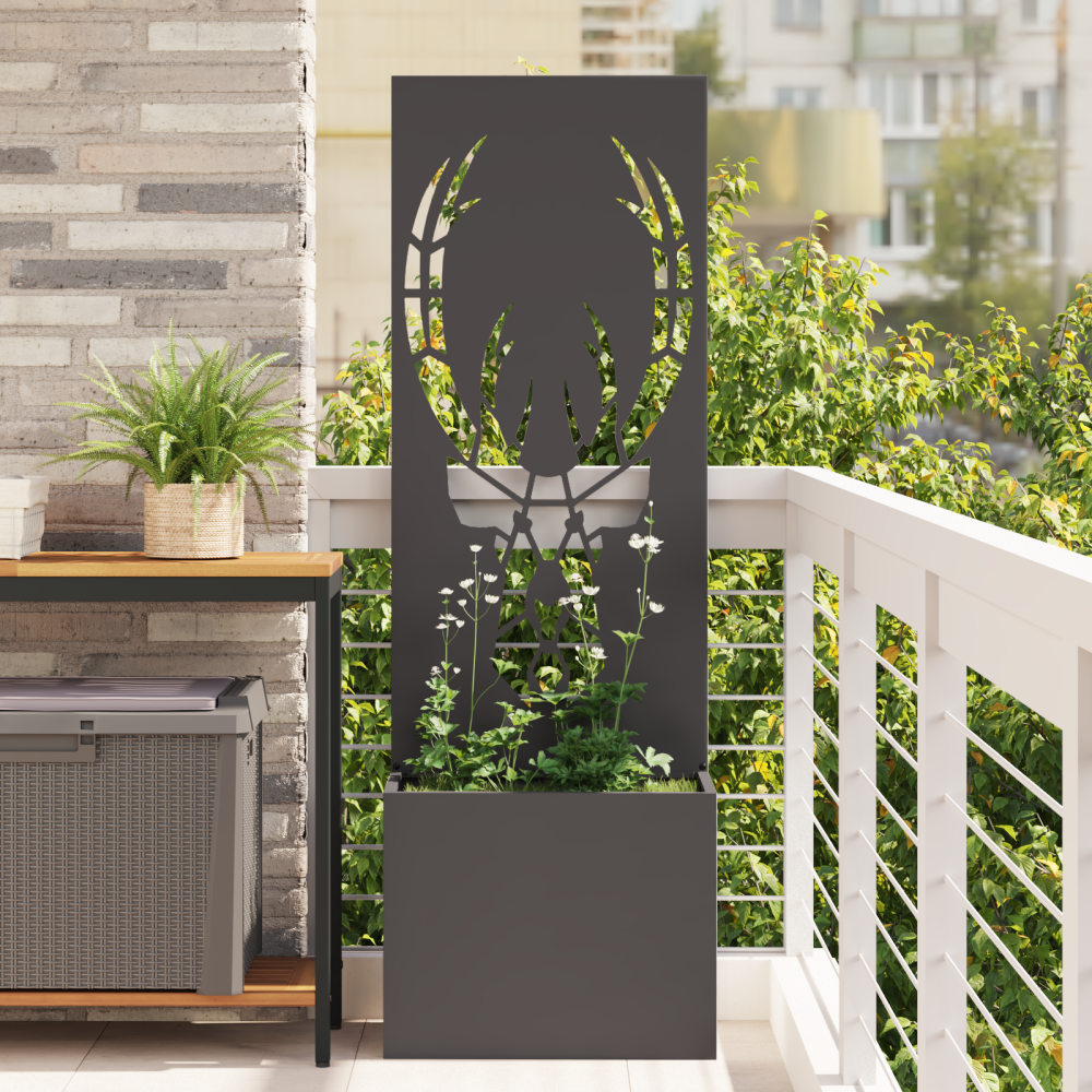 vidaXL Trädgårdsplanterare med dekorativ panel Svart 50 x 140 cm