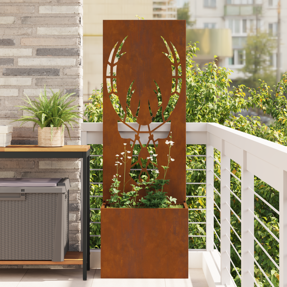 vidaXL Trädgårdsplanterare med dekorativ panel Rostig 50 x 140 cm