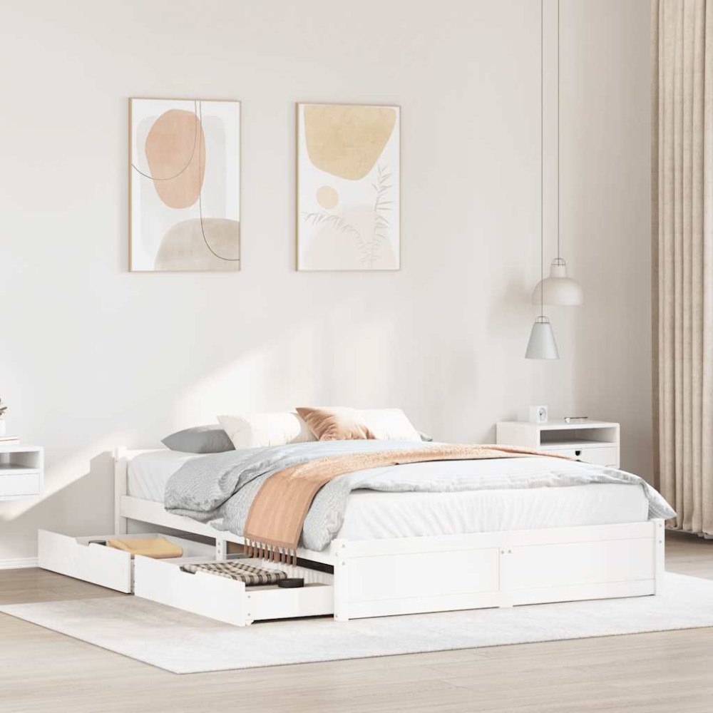 vidaXL Sängram utan madrass vit 100x200 cm massiv furu