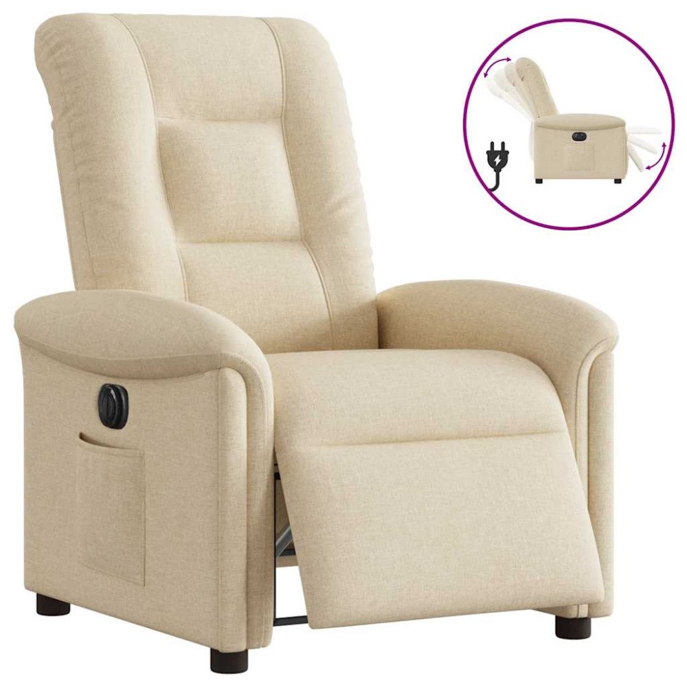 vidaXL Elektrisk reclinerfåtölj gräddvit tyg