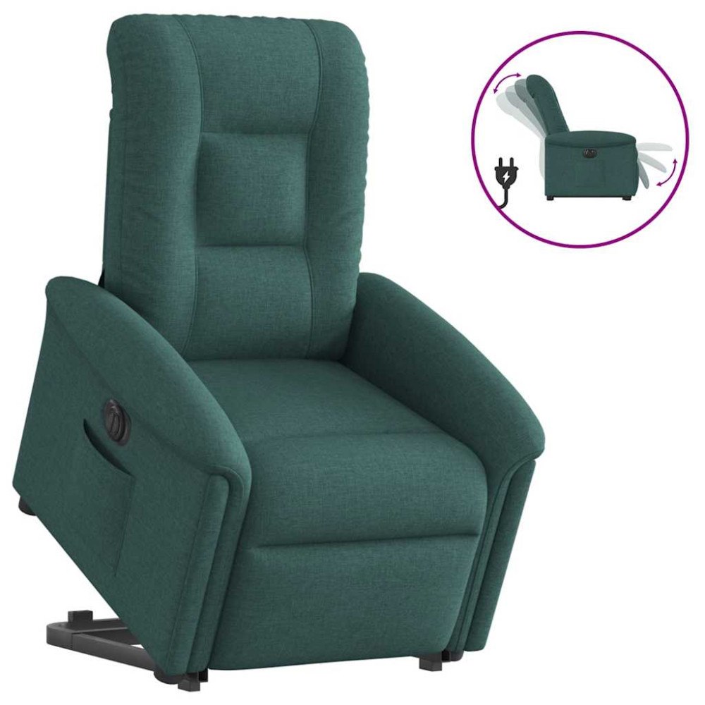 vidaXL Elektrisk reclinerfåtölj med uppresningshjälp mörkgrön tyg