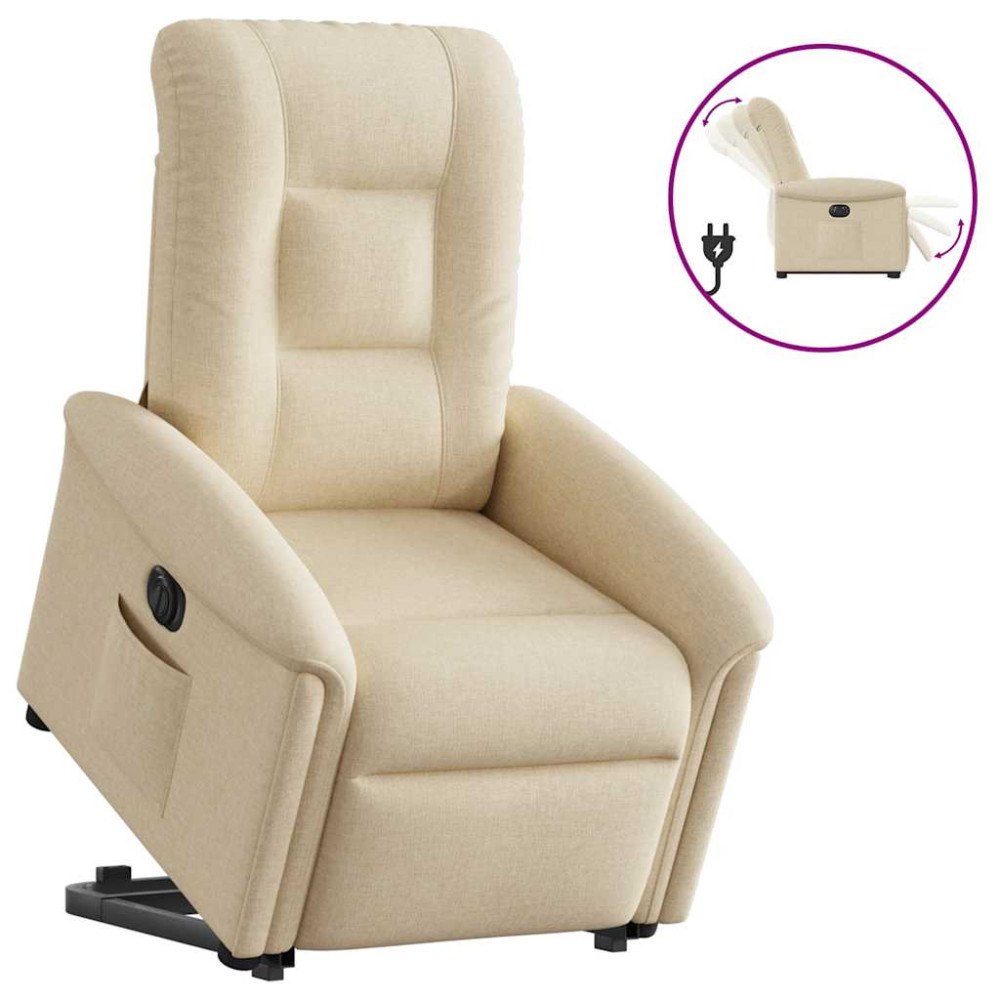vidaXL Elektrisk reclinerfåtölj med uppresningshjälp gräddvit tyg